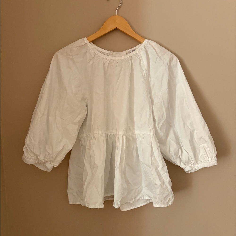 Mud pie Women's White Balloon Sleeve Blouse Bow Tie Back Size S - Picture 6 of 9